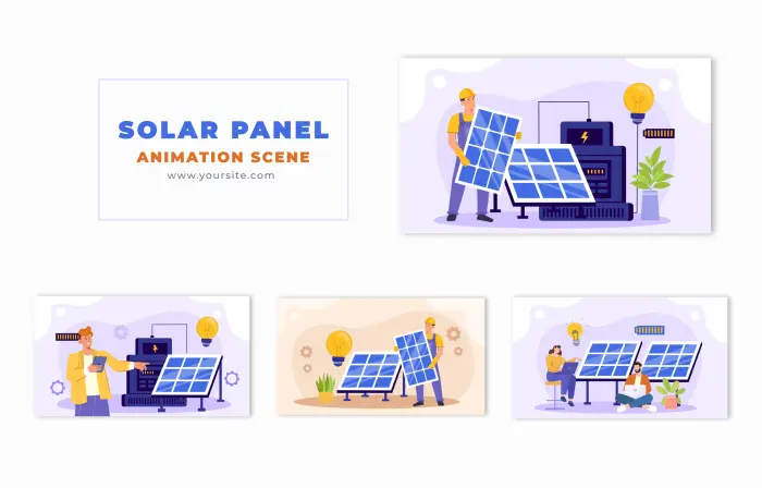 Solar Panel Technician and Renewable Energy Flat Vector Animation Scene